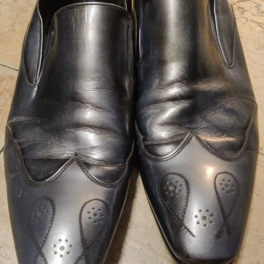 Bruno Magli 10M Royota loafers wingtip brogue metallic grey blue italy M02188